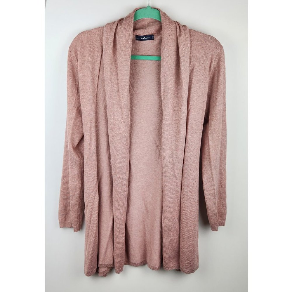 Zara Knit Open Front Tie Waist Soft Stretchy Longline Cardigan Sweater sz M